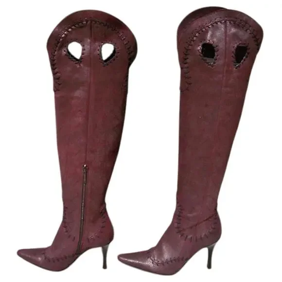 Donald Pliner Couture Wine Metallic Leather Boot Shoe New Over The Knee $695 NWT - Picture 1 of 11